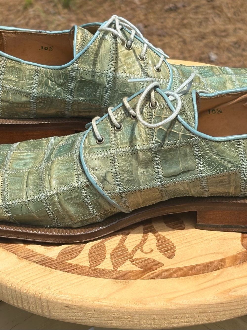 Rare vintage David Eden Exotic Pistachio Green leather Oxford10.5 90’s Handmade